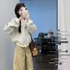 Women's Chic Imitation Cotton Blend Striped Hooded Sweatshirt Cardigan - Korean Style Autumn/Winter 2026.