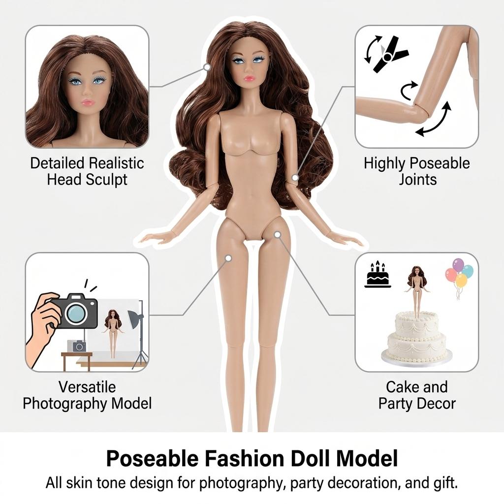 32cm PVC Fashion Doll Model With Dual Tone Nylon Hair And Flexible Joints For Photography Gift