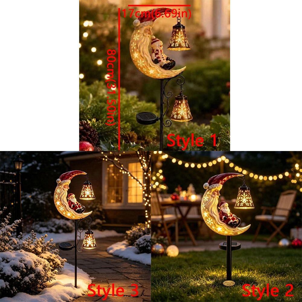 LED Glowing Christmas Moon Solar Stake Light Waterproof with Bell Xmas Garden Stake Lamp Solar Powered Hollow Lantern