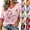 Leichtes Damen-Top mit V-Ausschnitt und Aufdruck für Frühling und Sommer