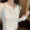 Simple White Long-sleeved T-shirt for Women, New Inner Style, Autumn and Winter Hot Girl Short Slim Fit V-neck Bottoming Top