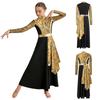 Kids Praise Dance Costume Mock Neck Long Sleeve Printed Asymmetrical Drape Hem Back Zipper Dress for Liturgical Worship Performance
