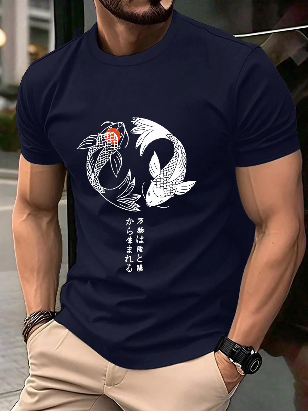 

Japanese Koi Harajuku Printing Men TShirt Cotton Summer Short Sleeve Tops Soft Oversized ONeck T Shirt Casual Male Clothes 4XL