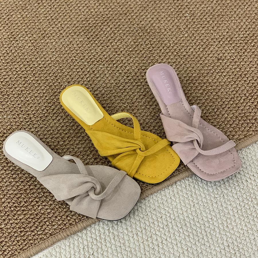 MUKEKe Slope Heel Temperament French Small Cool Slippers Fairy Shoes Outside Wear 2025 Summer with Skirt Retro