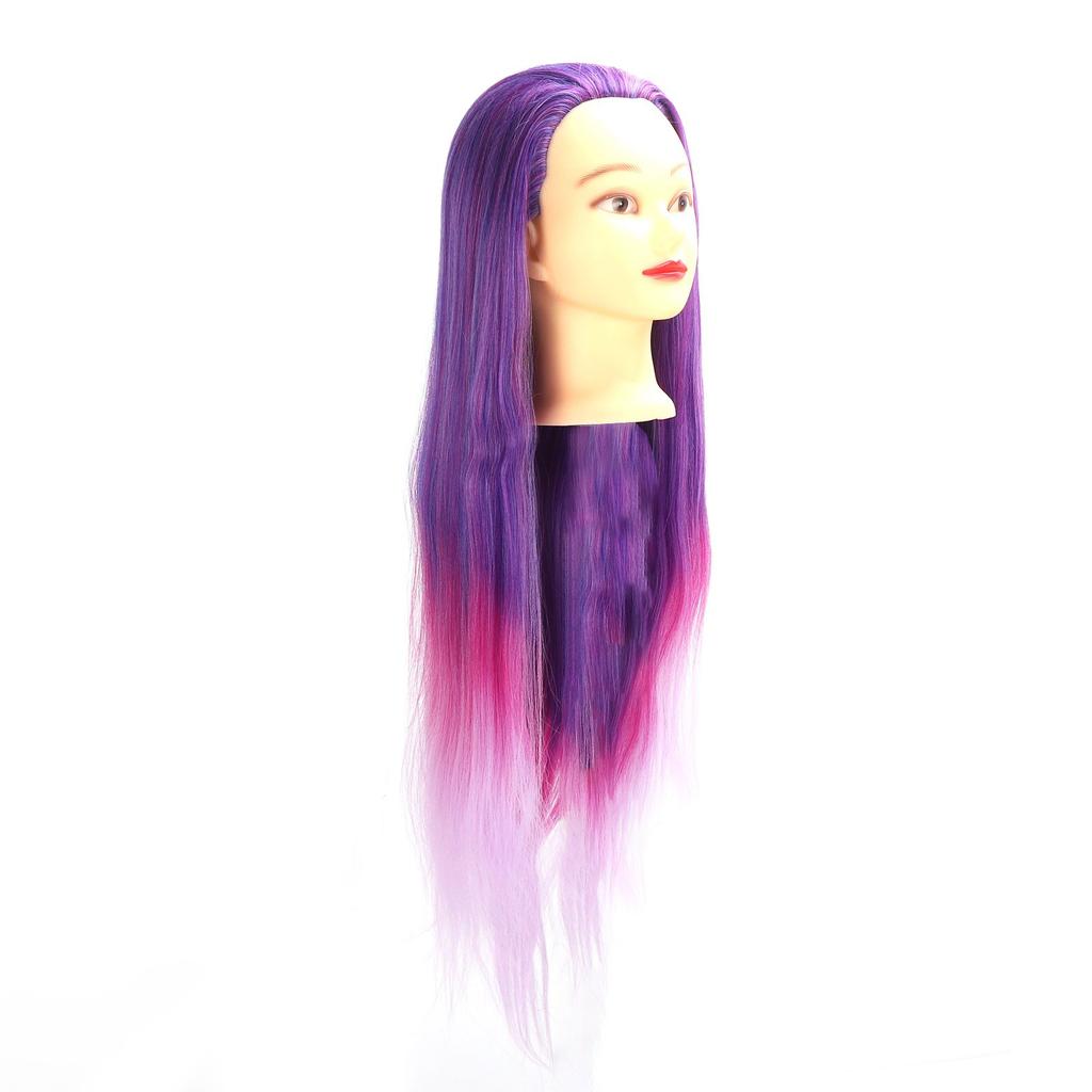 Mannequin Head Purple Pink Gradient Color Hairdresser Head with Hair for Hairdressing Practice
