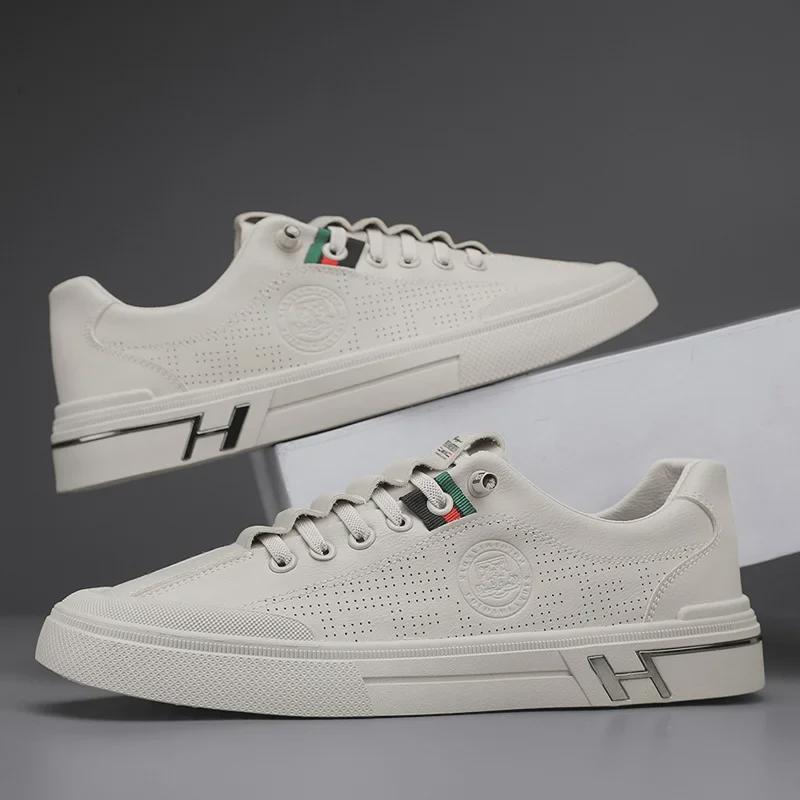 Men's 2025 Autumn Casual White Leather Slip-On Sneakers - Breathable, Versatile, Trendy Sports Shoes