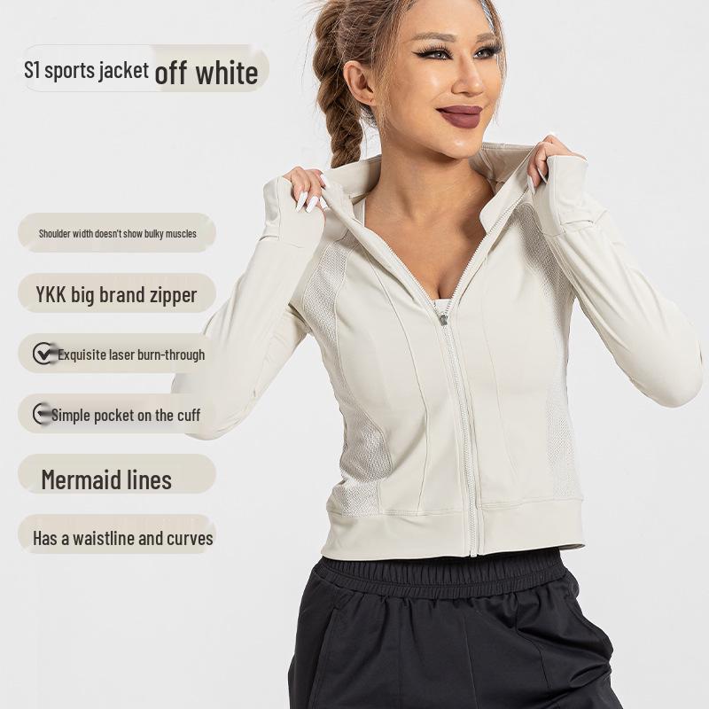 

Женская приталенная куртка для йоги из сетки с лазерной резкой XL