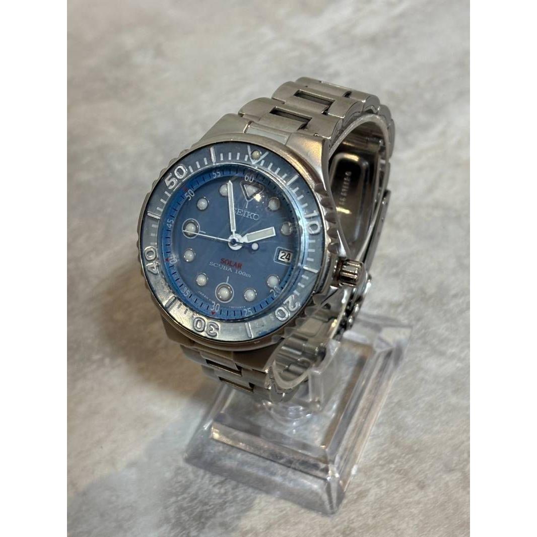 SEIKO DIVER SOLAR SCUBA 100m V145-0H40 Solar Men s Watch Light Blue Scuba Working Item