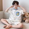 Summer Cartoon Print Boys' Pajama Set - Short Sleeve, Round Neck, Lightweight - For Kids
