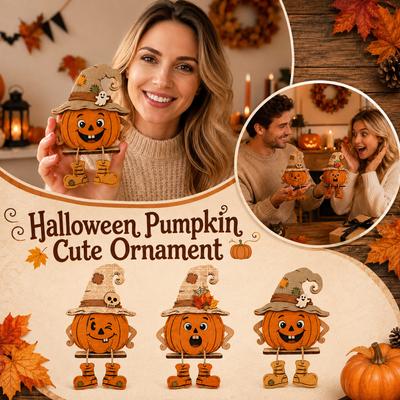 2D Wooden Halloween Pumpkin Tabletop Decoration with Maple Leaf for Fall Home Decor