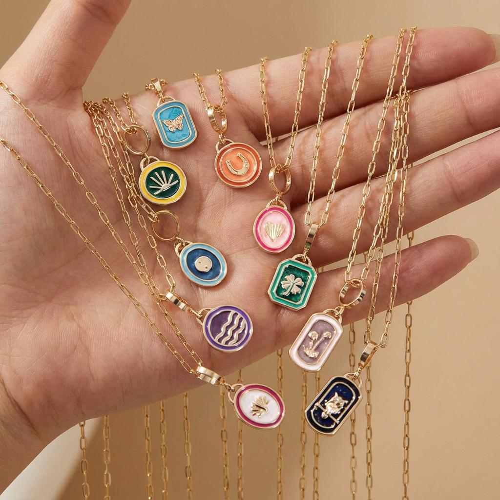 Colorful Drip Oil Butterfly Flower Heart Necklace - European & American Fashion Style