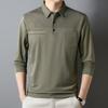 Men Long Sleeve Thin Turn Down Collar Striped Casual Pocket Polo Shirt For Middle Aged Men