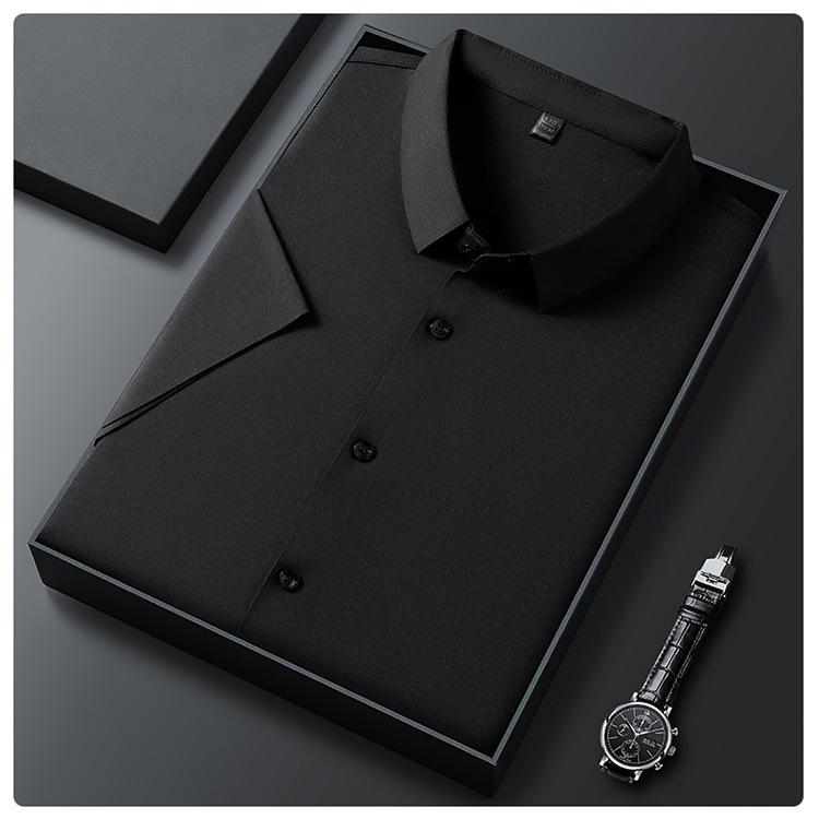 Men's Seamless Short-Sleeve Ice Silk Formal Shirt - Summer 2026, Non-Iron, Solid Color, Business Casual.