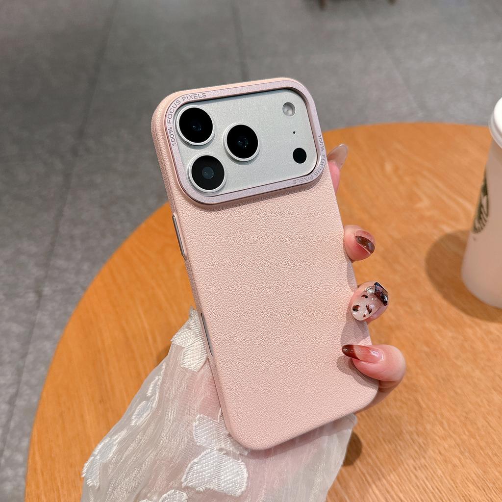 Luxury Matte PU Leather Texture Phone Case for iPhone 17 Air 16 15 14 Plus 13 12 Pro Max Metal Lens Protection Shockproof Cover