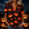 Women's Halloween Print V-Neck Short Sleeve Casual Pullover Top