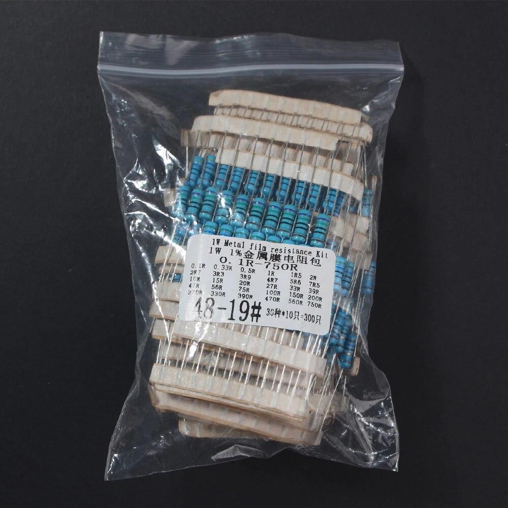 300 buc/lot 0.1R ~ 750R Kit asortat de rezistoare cu film metalic, 30 de tipuri 1W electronice diy 1% set de rezistoare 330R 390R 470R 560R