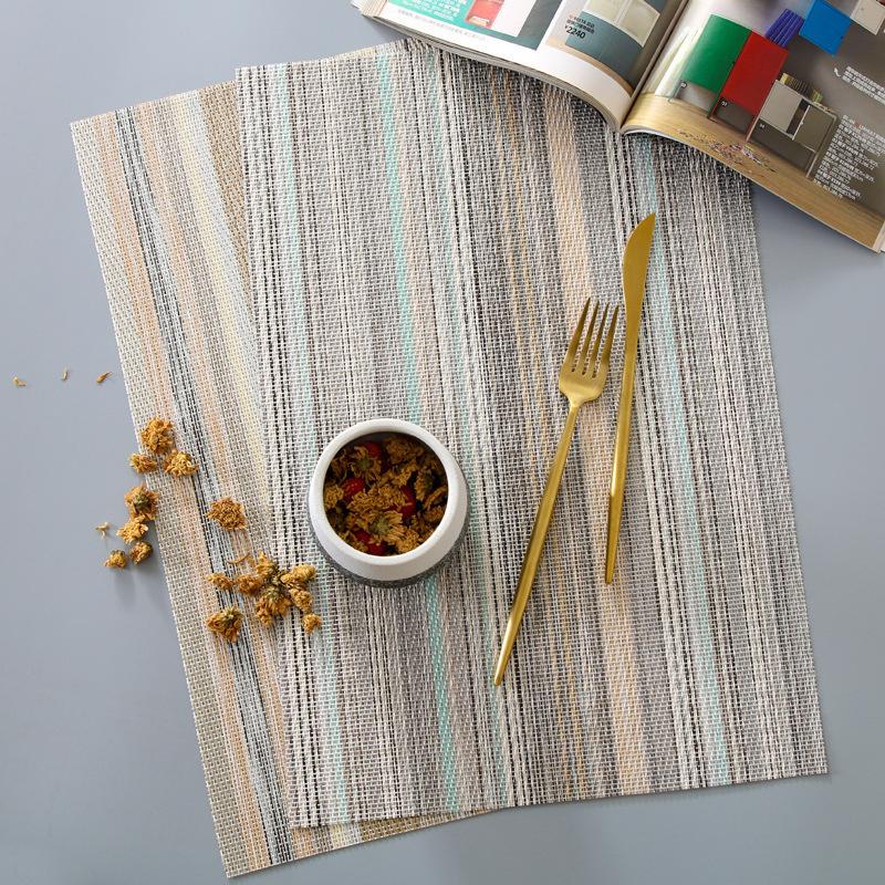 PVC Rectangular Green And Gold Striped Meal Mats Hotel Waterproof Scald Proof Coffee Mat Mesh Cloth Dining Table Mat