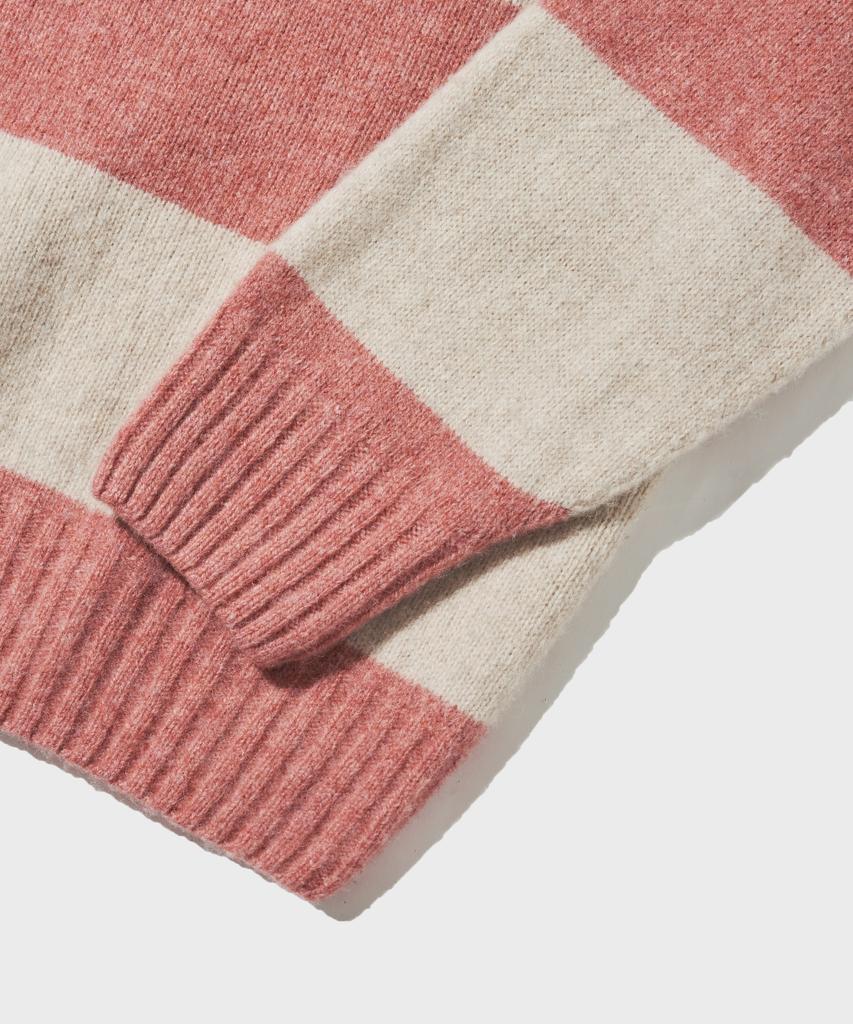 OUTSTANDING Pure Wool Wholegarment Stripe Knit_Pink/Ivory