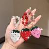 Sweet Sparkly Rhinestone Strawberry with Double Crystal Beaded Wrist Strap, Cute Polymer Clay Bag Charm Phone Lanyard Bag Charm
