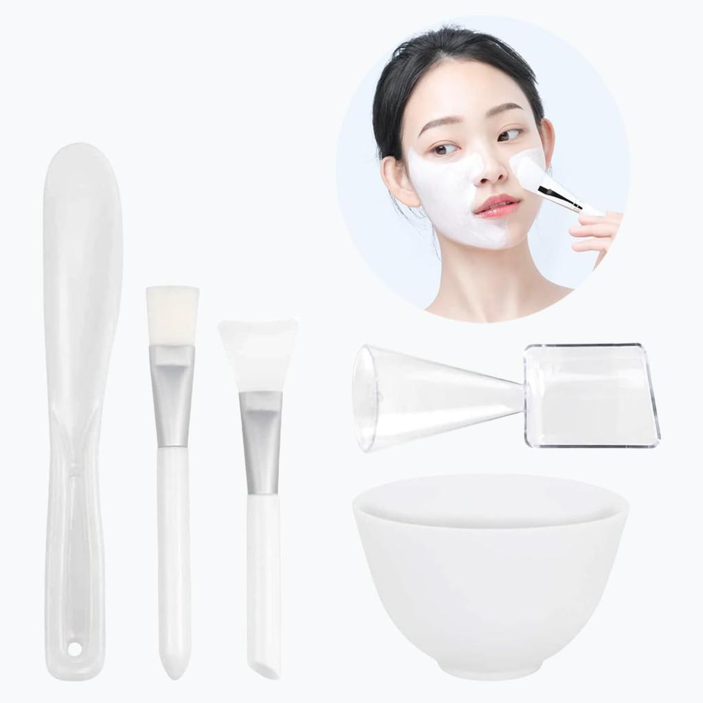 Set de cinci boluri de amestec din silicon Include bol, pensulă, spatulă și pahar gradat Disponibil în trei culori Perfect pentru măști de față DIY la salon acasă