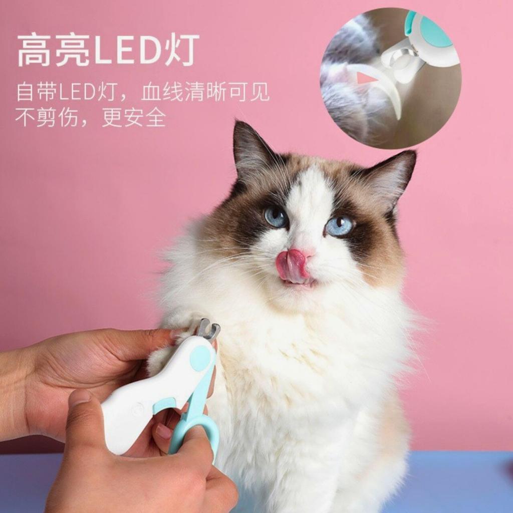קוצץ ציפורניים מקצועי לחתולים עם LED לחיות מחמד לכלבים וציוד טיפוח עם להבי נירוסטה בטיחותיים נמוכים, בסגנון מספריים, קל,