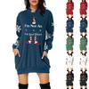Kjole med hette og lommer, langermet, juleprint for kvinner