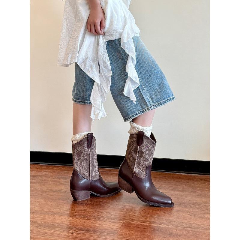 Summer boots Maillard brown 2025 new wasteland wind with skirt western cowboy boots