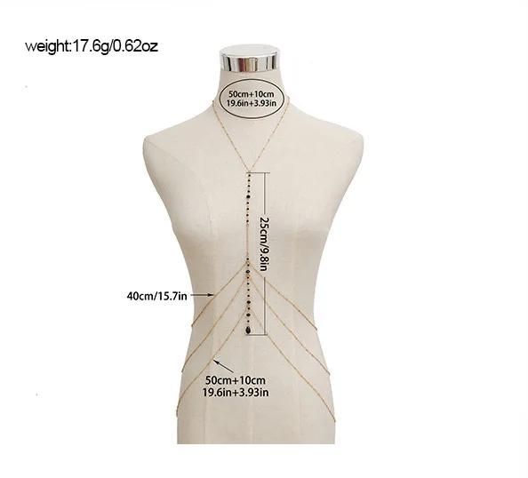 Fashionable Multi-layer Hanging Neck Style Black Crystal Bead Chain Ladies' Chest Chain Jewelry