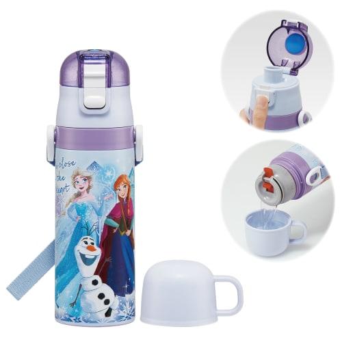 Skater Children's Water Bottle, 2-Way, 470ml (Direct Drink) or 430ml (Cup), Disney Frozen Design, Size 25, Girls, Stainless Steel, Insulated, Lightwei
