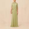 Women High Neck Cape Sleeve Pleated Maxi Dress Solid Green Elegant Evening Formal Dress