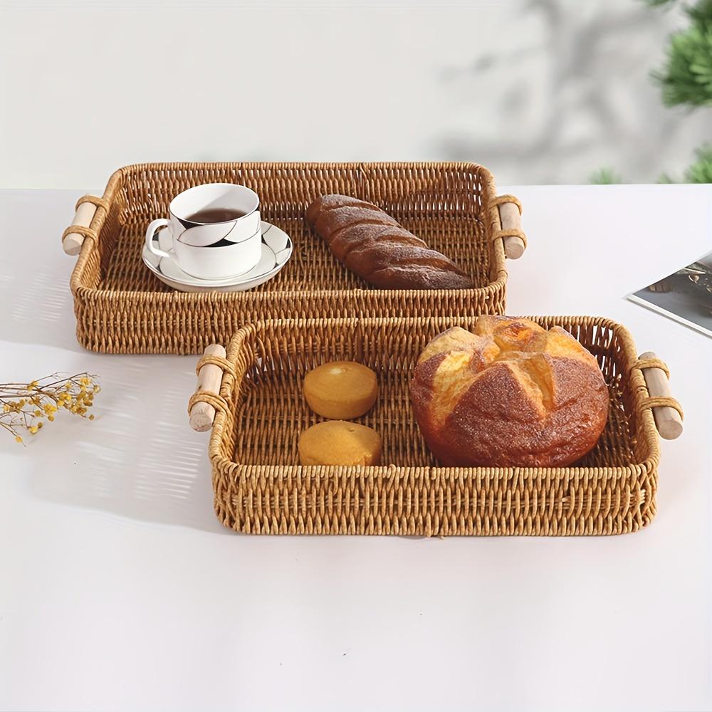 Stackable Rattan Storage Basket W/ Handle, Multi-Use Organizer for Home, Kitchen, Bathroom. Modern & Decorative.