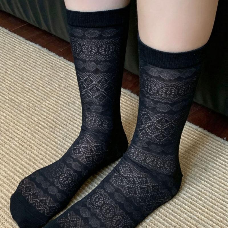 Summer Lightweight Sock Children's Mid-length Retro Patterned Pile Socks, Simple Pile Socks, Breathable and Versatile