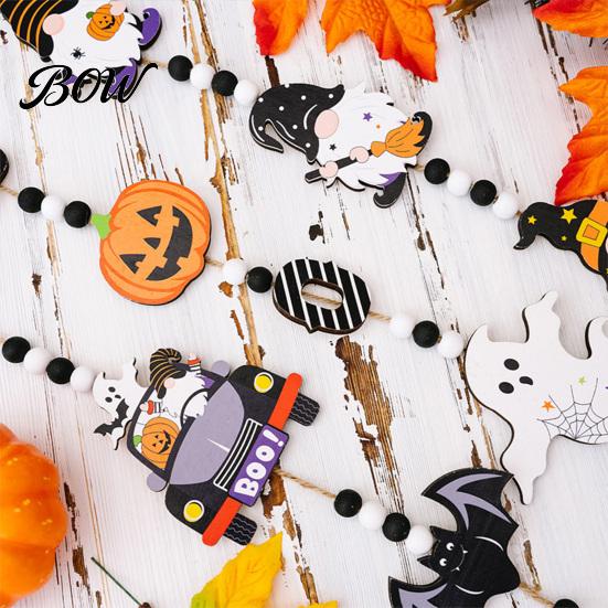 Spooky Porch Sign for Home Halloween Beaded Hanging Sign, Witch Pumpkin Bat Pendant Garland Door Handle Decoration Door, Festive Party Decor