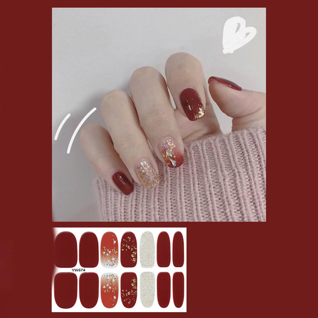 14pcs/sheet Press On Nail Red Smudge Nail Sticker Finished Manicure Quick Nial
