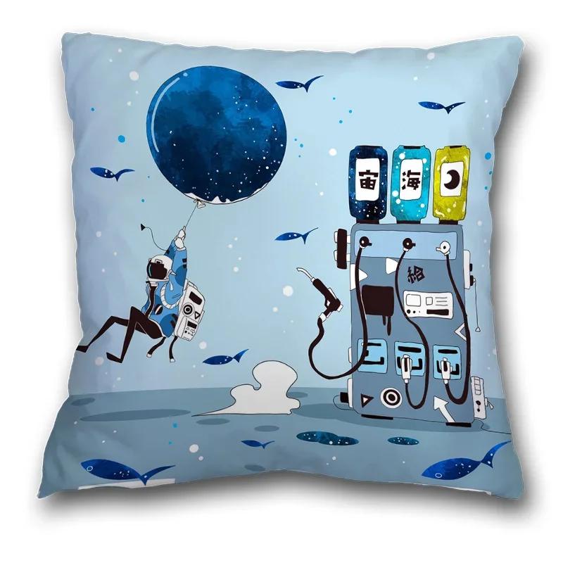 45x45cm Creative Spaceman Astronaut Ocean Blue Square Pillow Cover Living Room Sofa Office Seat Cushion  Home Decoration