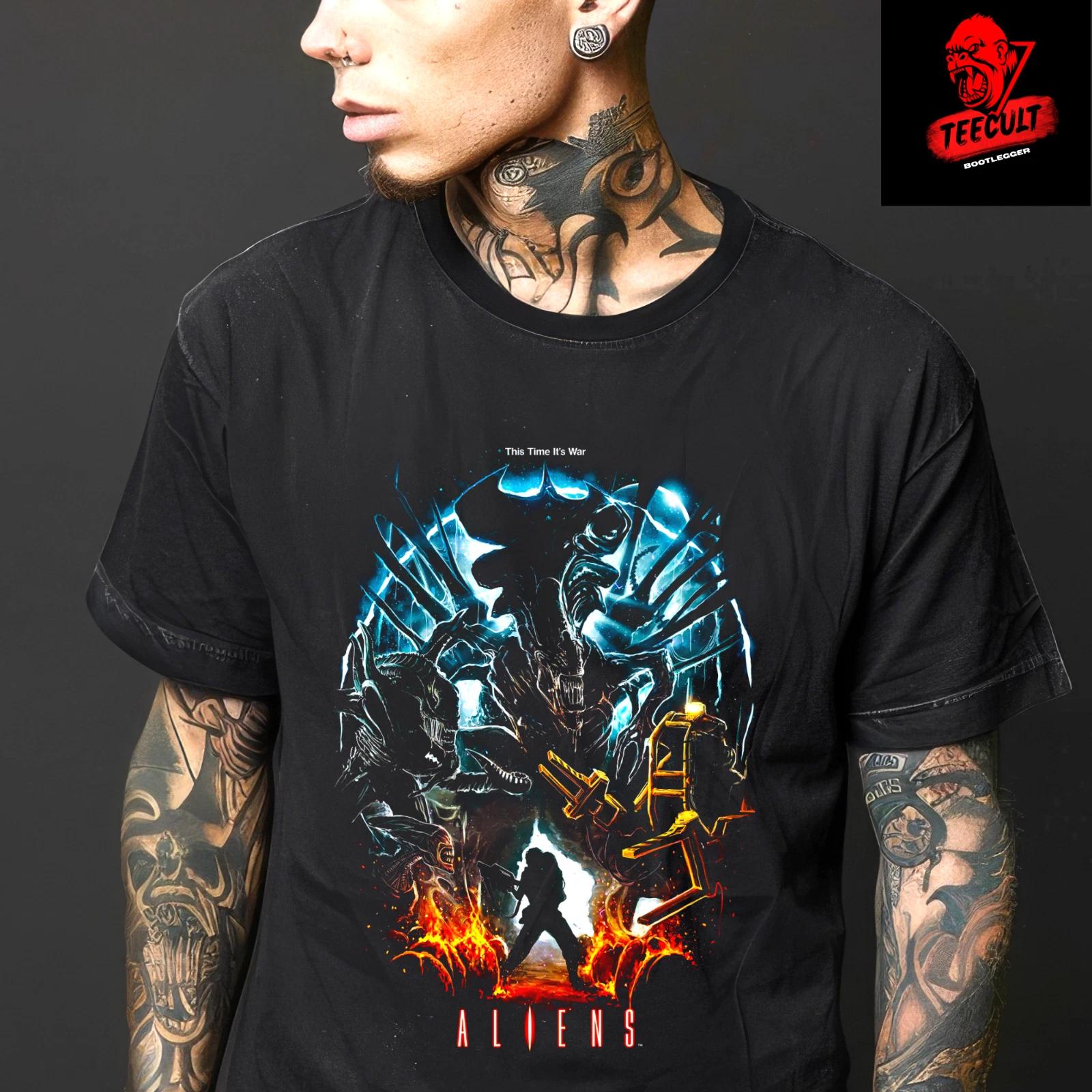 Men s and Women s T-shirts Aliens Retro Horror Fantasy Cult Movie Heavy Cotton XXL
