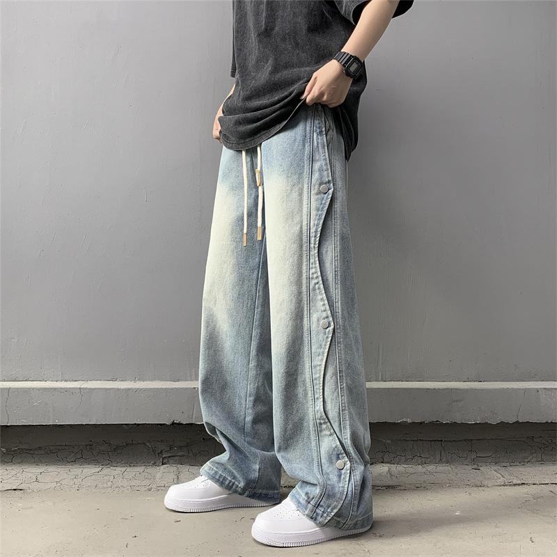 JYL Men's Wide-Leg Jeans American Trendy Summer Niche Loose Washed Straight Denim