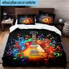 Neon Guitar Melody 3pcs Bedding,Including 1pc Duvet Cover And 2pcs Pillowcases Perfect for Christmas,Ideal for Bedroom, Dormitory