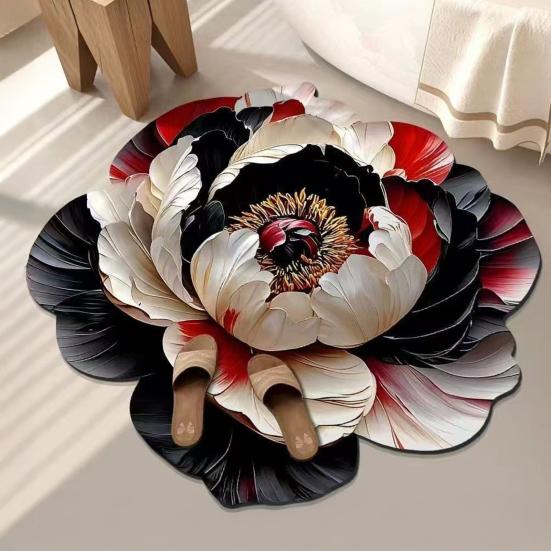 Padlószőnyeg 3D Virágos Mintával Csúszásmentes Pontozott Dombornyomott Hátoldal Ajtószőnyeg Gyorsan Száradó Nedvszívó Fürdőszobai Bejárati Szőnyeg