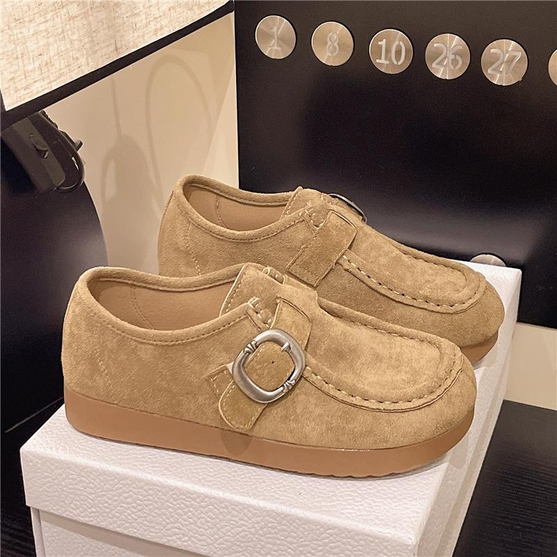 Retro suede platform Boken shoes women's autumn new soft-soled Doudou shoes French high-end casual shoes