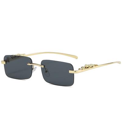 Fashion Vintage Rimless Square Sunglasse MenBrand Design Personalized Leopard Head Decoration Travel Driving Sun Glasses