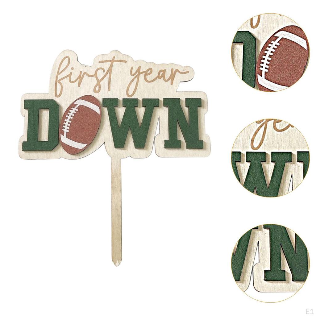 First Year Down Wood Cake Topper, Football 1ST Birthday Party Decoration,DIY Photo Props,Birthday