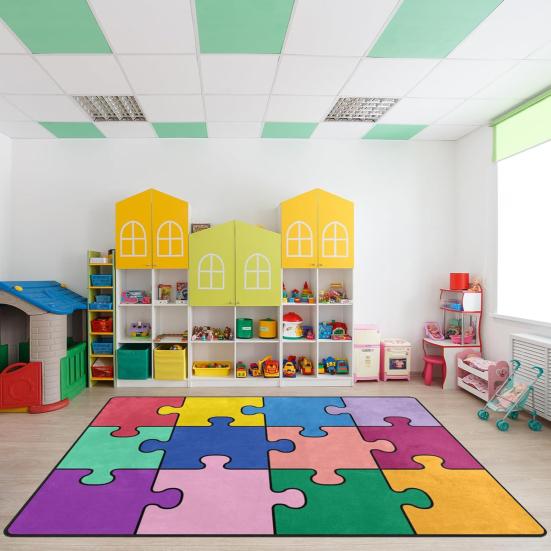 Yousheng Kids Playmat Rug 120x160cm Nursery Colorful Checkered Rug with Anti-Slip Backing Classroom Seating Area Carpet for Art Room Playroom