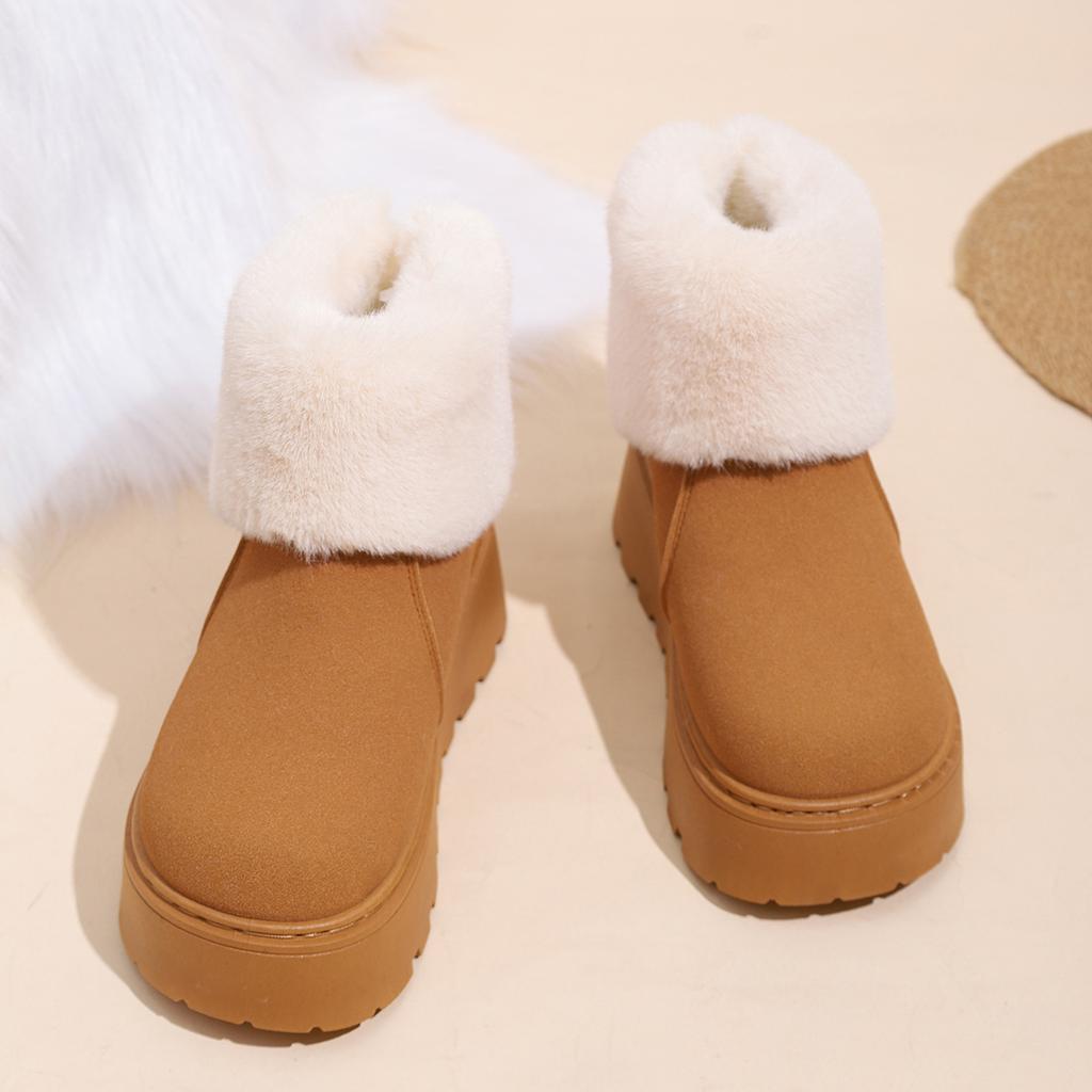 Fleece thickened warm snow boots women's winter 2025 new thick-soled low-top short tube one-pedal fluffy cotton shoes