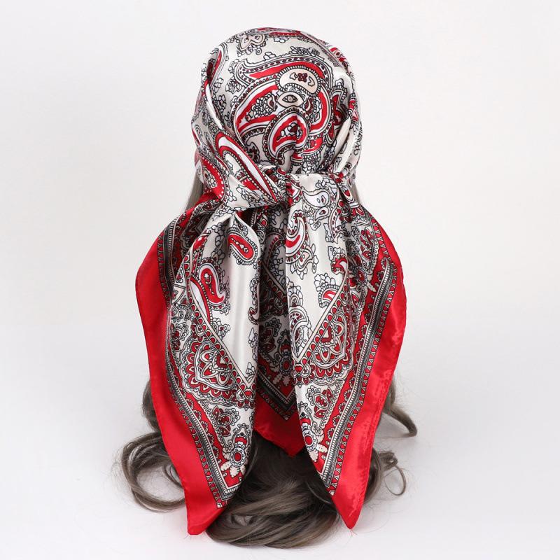 Vintage Paisley Print 90 Silk Scarf Square Scarf Women's Decorative Shawl Faux Silk Satin Headscarf
