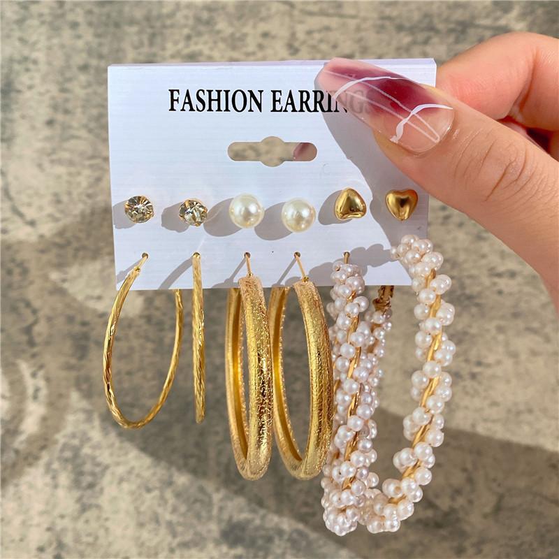Modyle New Bohemian Female Pearl Earrings Set Punk Vintage Gold Color Geometric Drop Earrings for Women Fashion Jewelry