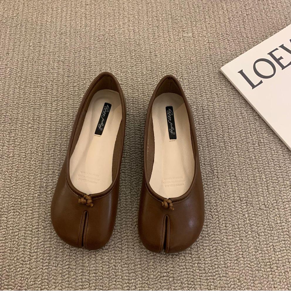 Bean Shoes Women's 2021 Summer Split-Toe Flats with Horsebit Design