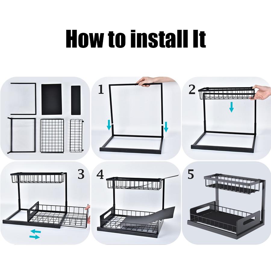 1pc Metal Pull-out Storage Rack, Durable Slide Out Kitchen Cabinet Under Sink Bathroom Bedroom Organizer for Book, Seasoning XJM