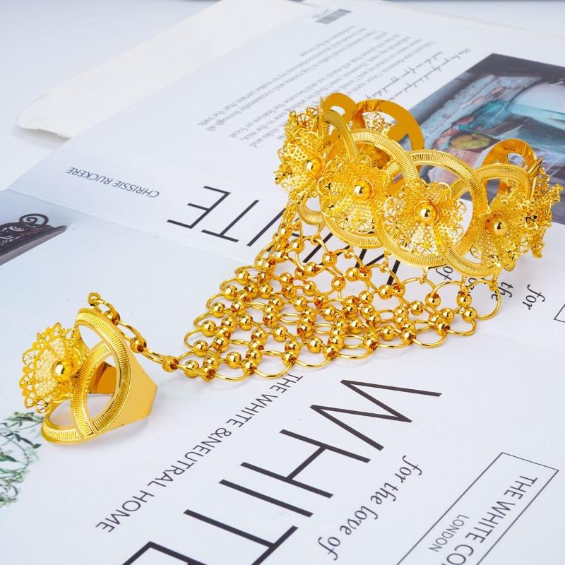 Bridal Wedding Hollow Flower Bracelet Ring Integrated Set