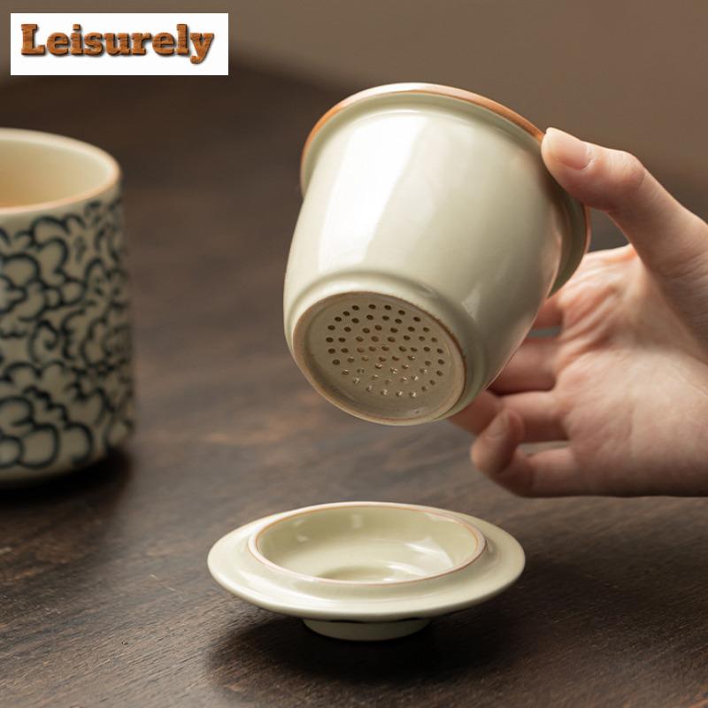 400ml Starožitný Porcelánový Filtr Ru Kiln Oddělovač Čaje Šálek Šťastné Oblaky Kancelářský Pracovní Šálek Osobní Hrnek na Vaření Čaje Nápojové Sklo